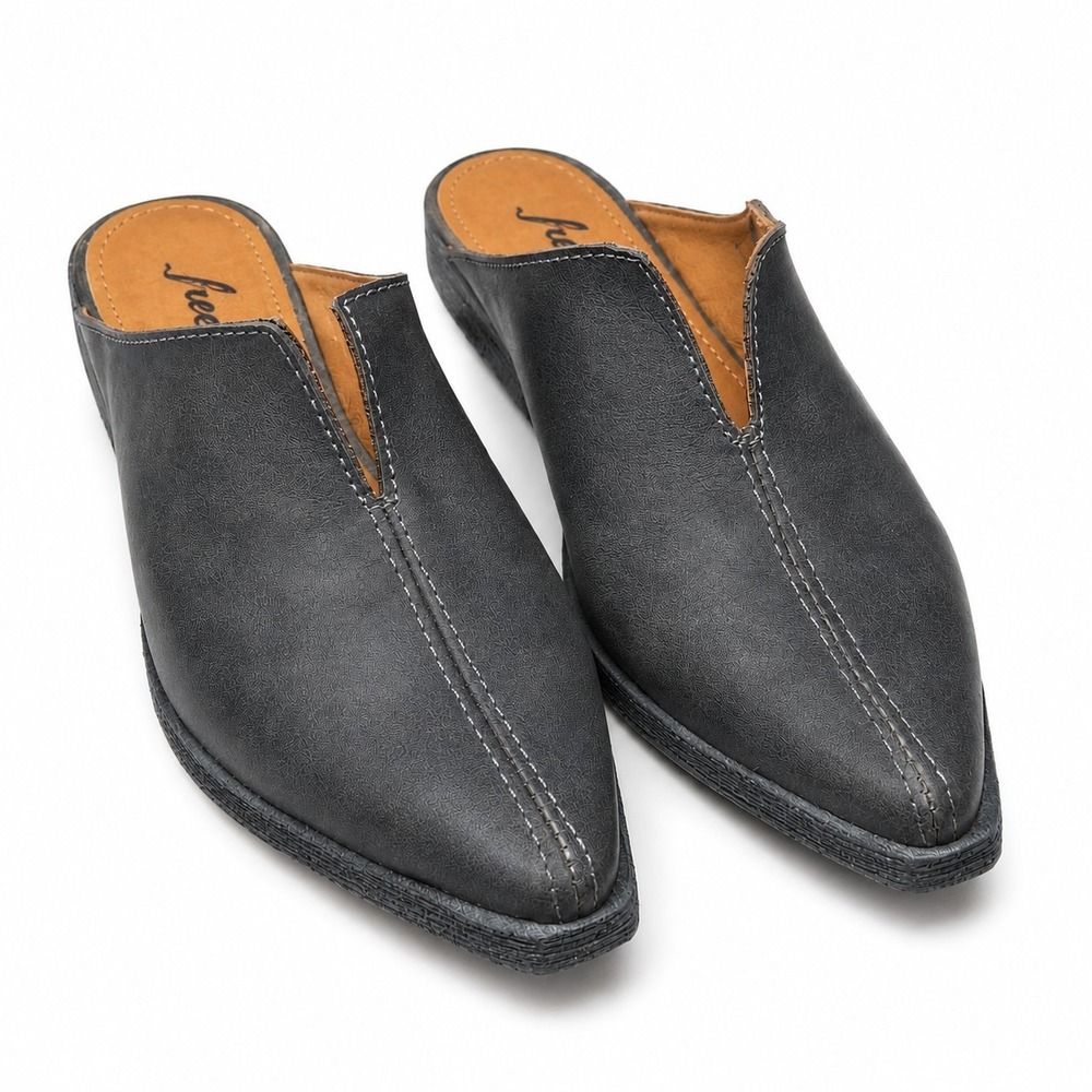 FREE PEOPLE "Harlow" Mules Womens Sz EU/37 US/6.5-7 Gray Nubuck Suede Boho GUC